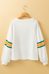 White Number 76 Printed Retro Sporty Long Sleeve Top Long Sleeve Tops JT's Designer Fashion