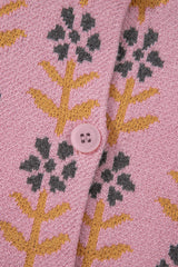 Pink Floral Button Down Ribbed Banded Cardigan Sweater Cardigans JT's Designer Fashion