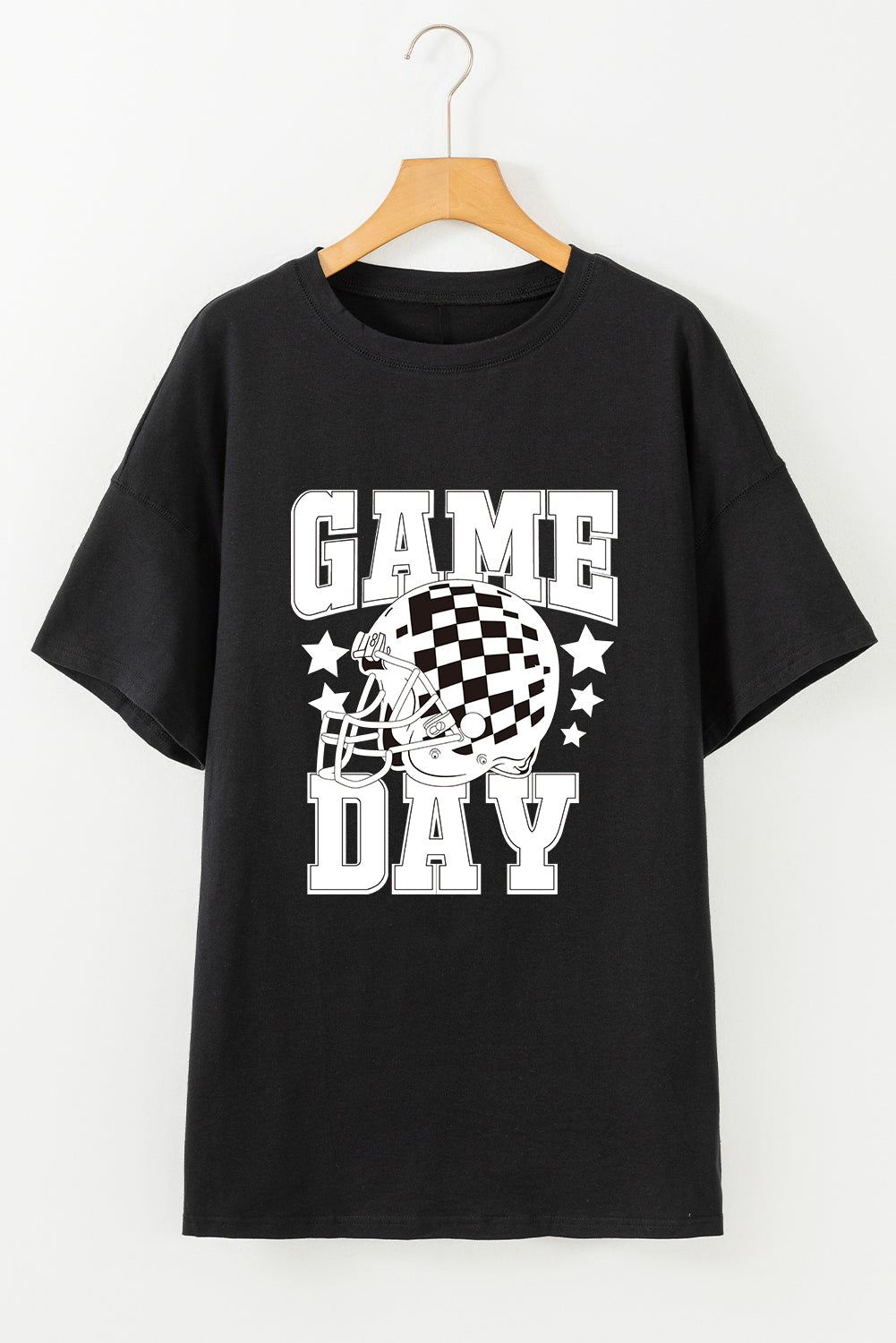 Black GAME DAY Checkerboard Rugby Football Helmet T Shirt Graphic Tees JT's Designer Fashion