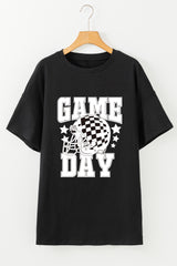 Black GAME DAY Checkerboard Rugby Football Helmet T Shirt Graphic Tees JT's Designer Fashion