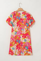 Pink Floral Print Bubble Short Sleeve Dress Floral Dresses JT's Designer Fashion