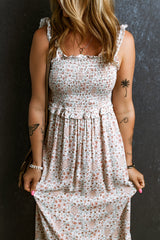 White Lace Frilly Straps Shirred Floral Maxi Dress Dresses JT's Designer Fashion