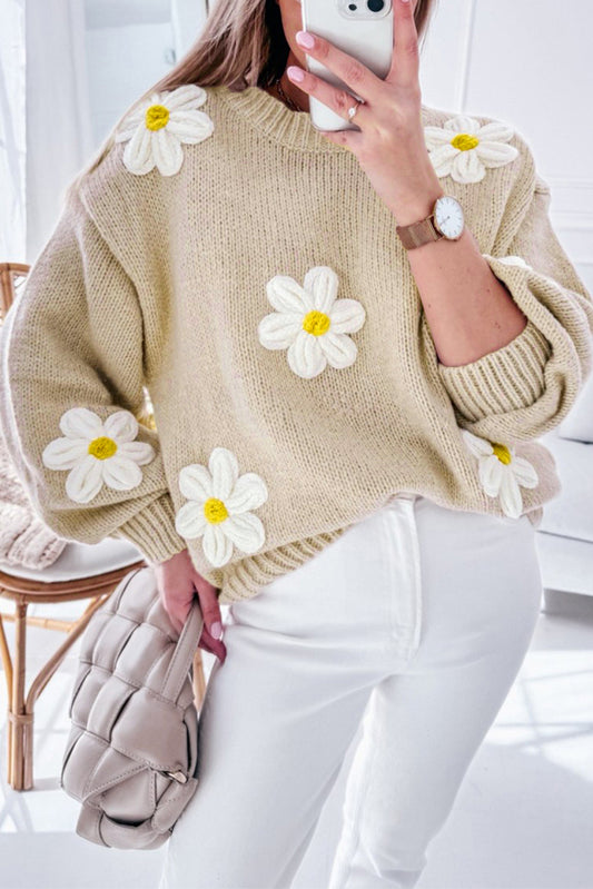 Parchment Floral Crochet Chunky Knit Sweater Parchment 60%Acrylic+40%Polyamide Sweaters JT's Designer Fashion