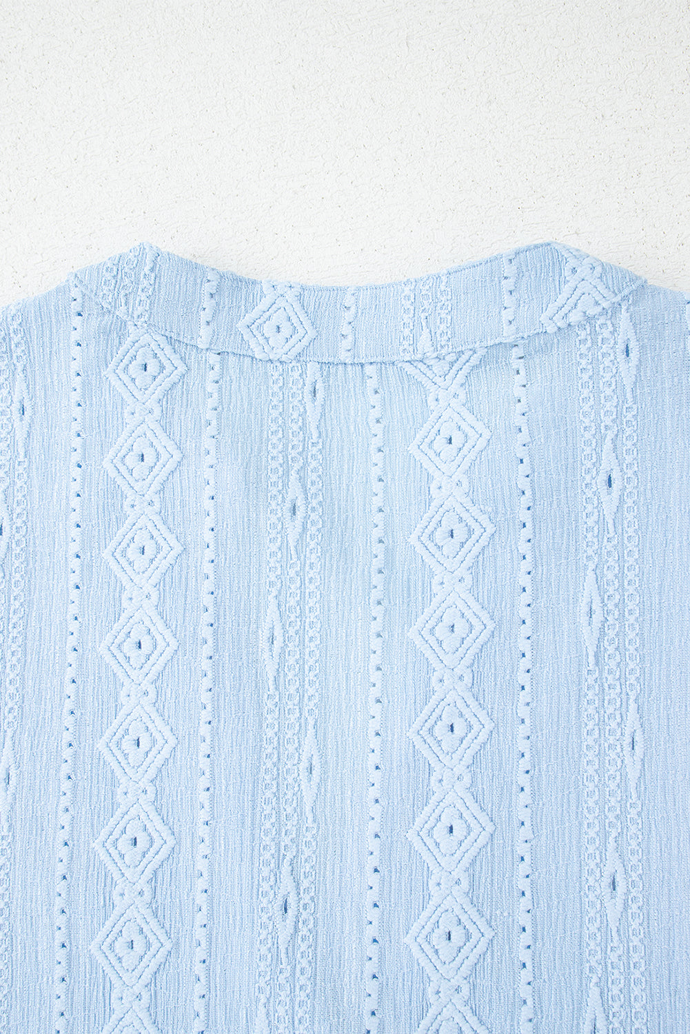 Beau Blue Jacquard Texture Flared Short Sleeve Notched Neck Mini Dress Mini Dresses JT's Designer Fashion