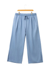 Beau Blue Casual Wide Slit Leg High Waist Loose Plus Size Jeans Plus Size Bottoms JT's Designer Fashion
