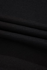 Black Textured Quarter Zip Kangaroo Pocket Top Drawstring Shorts Set Short Sets JT's Designer Fashion