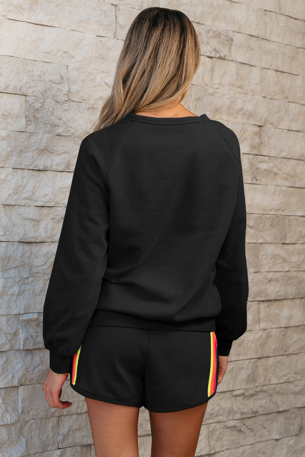 Black Striped Accent Pullover and Shorts Two Piece Casual Set Short Sets JT's Designer Fashion