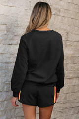 Black Striped Accent Pullover and Shorts Two Piece Casual Set Short Sets JT's Designer Fashion