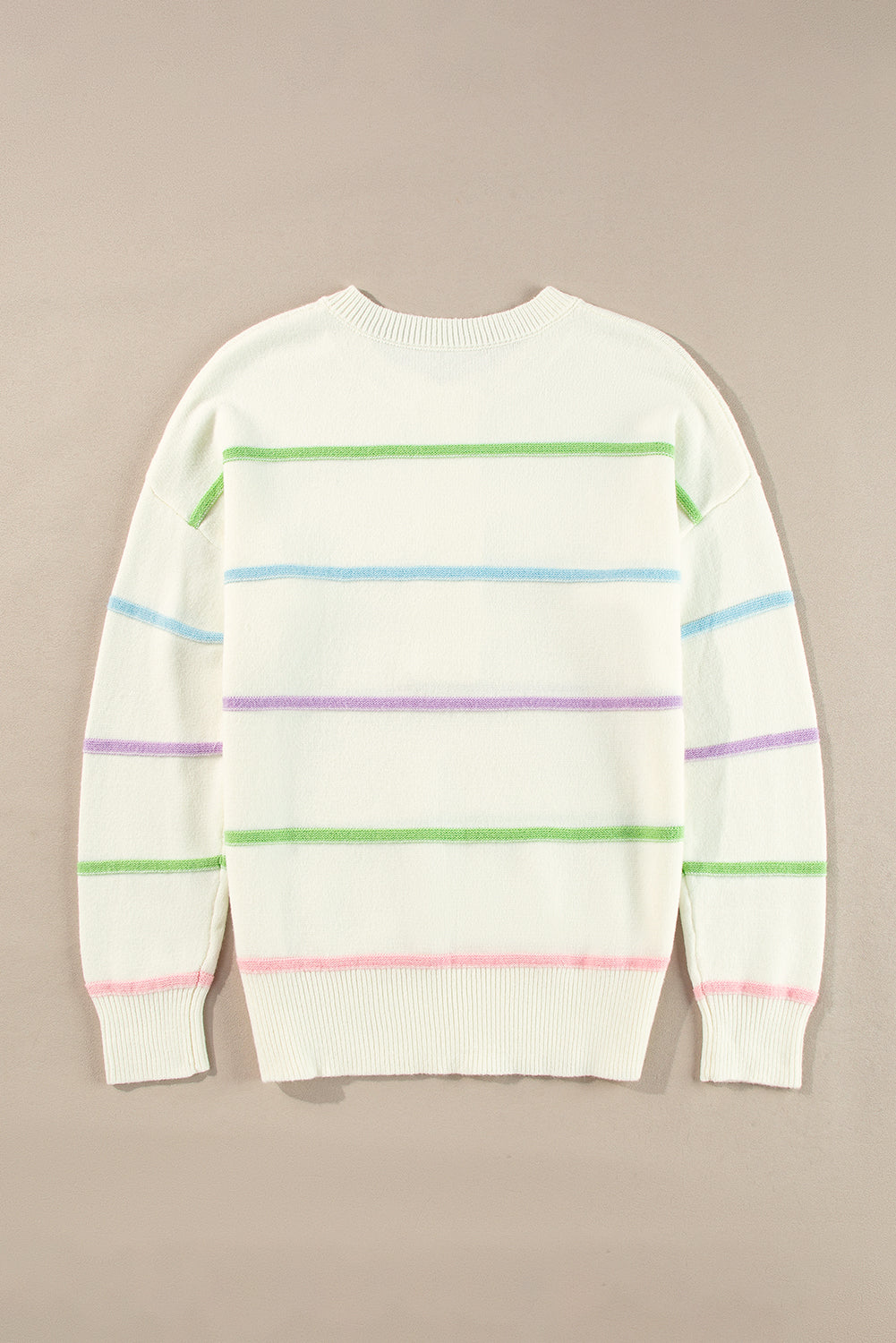 White Rainbow Stripes Drop Shoulder Baggy Henley Sweater Sweaters JT's Designer Fashion