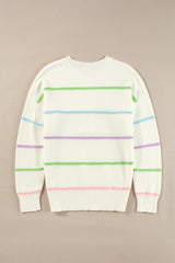 White Rainbow Stripes Drop Shoulder Baggy Henley Sweater Sweaters JT's Designer Fashion