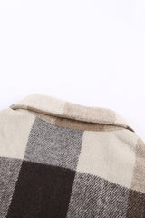 Khaki Plaid Color Block Buttoned Long Sleeve Jacket with Pocket Plaid Shackets JT's Designer Fashion