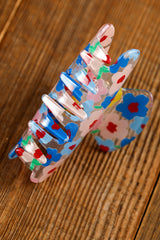 Light Blue Vibrant Flower Print Transparent PVC Hair Clip Headwear JT's Designer Fashion