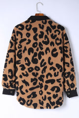 Black Contrast Trimmed Leopard Teddy Shacket Jackets JT's Designer Fashion