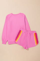 Bonbon Striped Accent Pullover and Shorts Two Piece Casual Set Short Sets JT's Designer Fashion