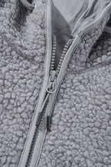 Medium Grey Fleece Zip Up Drawstring Hooded Pocketed Jacket Jackets JT's Designer Fashion