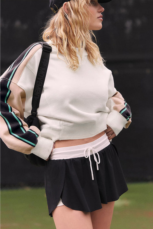 White Striped Color Block Exposed Seam Loose Active Sweatshirt Sweatshirts & Hoodies JT's Designer Fashion