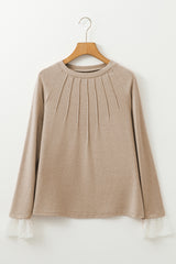 Parchment Seam Detail Lace Contrast Cuffs Raglan Sleeve Top Long Sleeve Tops JT's Designer Fashion