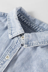 Beau Blue Long Sleeve Buttoned Chest Pocket Denim Shacket Denim Jackets JT's Designer Fashion