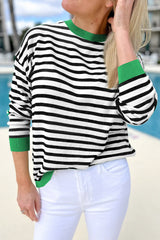 Black Striped Contrast Edge Long Sleeve Top Long Sleeve Tops JT's Designer Fashion