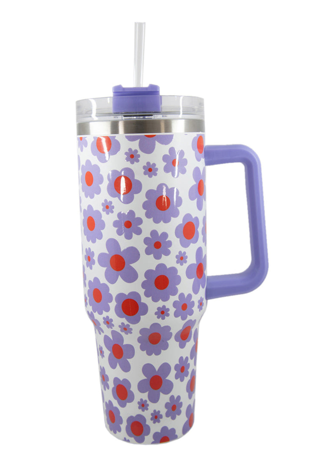 Orchid Petal Flower Print Handle Stainless Steel Portable Cup 40oz Tumblers JT's Designer Fashion