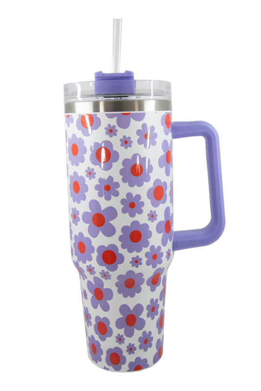Orchid Petal Flower Print Handle Stainless Steel Portable Cup 40oz Tumblers JT's Designer Fashion