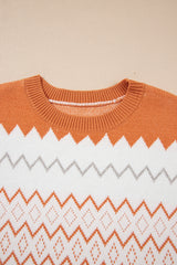 Khaki Zigzag Geometric Pattern Knitted Pullover Sweater Sweaters JT's Designer Fashion