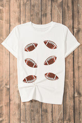 White Sequined Rugby Graphic Cotton T Shirt Graphic Tees JT's Designer Fashion