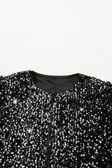 Black Sequined Open Front Cropped Jacket Jackets JT's Designer Fashion