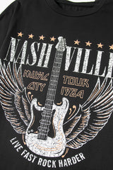 Black Nashville Guitar Print Crew Neck T Shirt Mini Dress T Shirt Dresses JT's Designer Fashion