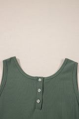 Vineyard Green Buttoned Drawstring Waist Sleeveless Wide Leg Jumpsuit Jumpsuits & Rompers JT's Designer Fashion