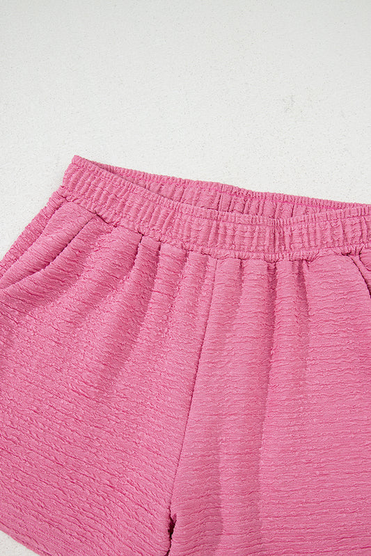 Pink Textured V Neck T Shirt and Shorts Set Short Sets JT's Designer Fashion