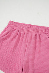 Pink Textured V Neck T Shirt and Shorts Set Short Sets JT's Designer Fashion