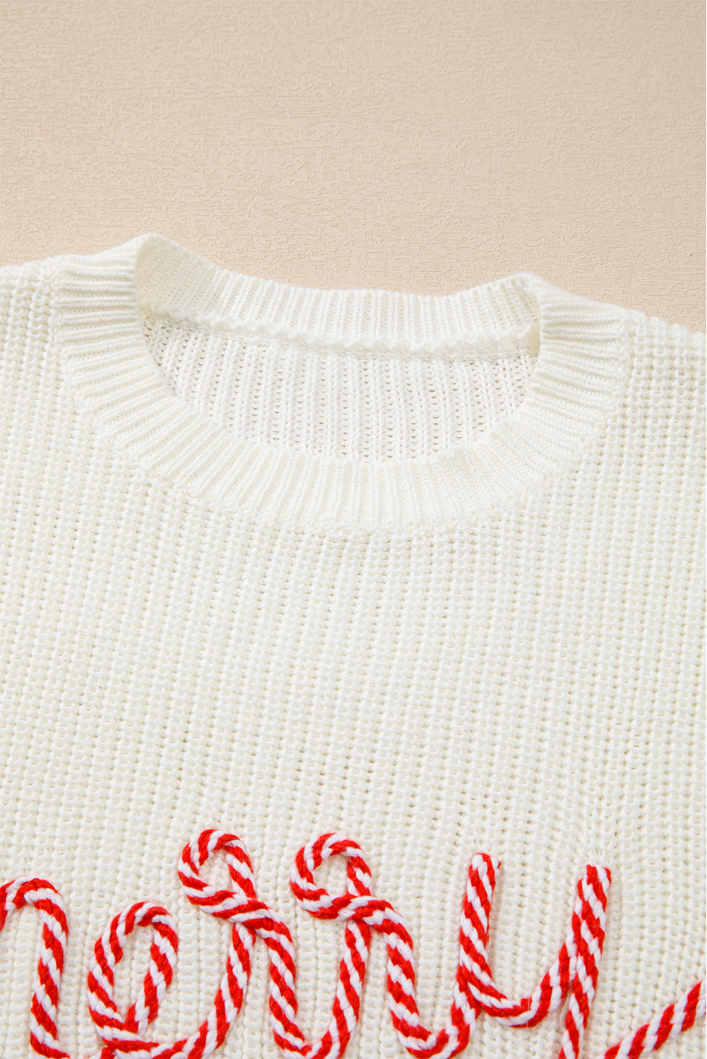 White Striped Merry Bright Letter Christmas Sweater Sweaters JT's Designer Fashion