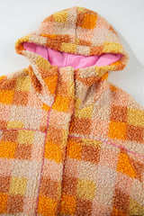 Orange Checkered Sherpa Hooded Jacket Jackets JT's Designer Fashion
