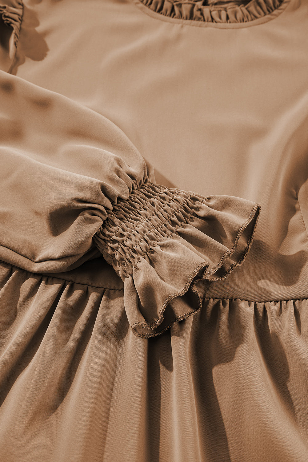 Light French Beige Frilled Collar Ruffled Shoulder Tiered Dress Mini Dresses JT's Designer Fashion