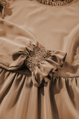 Light French Beige Frilled Collar Ruffled Shoulder Tiered Dress Mini Dresses JT's Designer Fashion