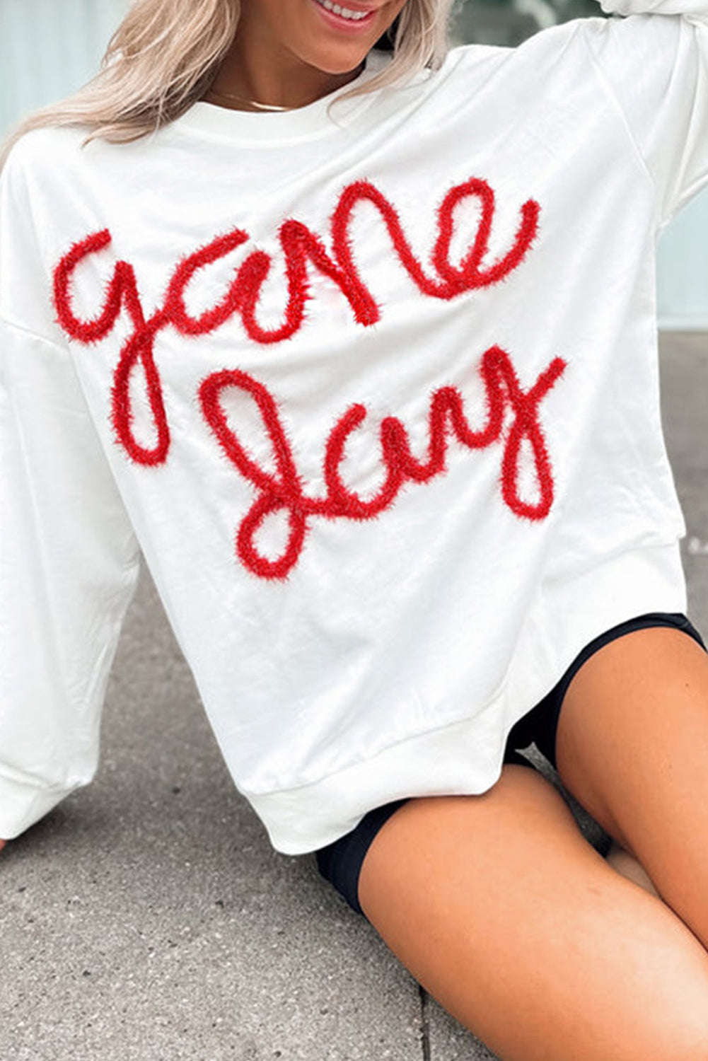 White Tinsel Game Day Drop Shoulder Graphic Sweatshirt Sweatshirts & Hoodies JT's Designer Fashion
