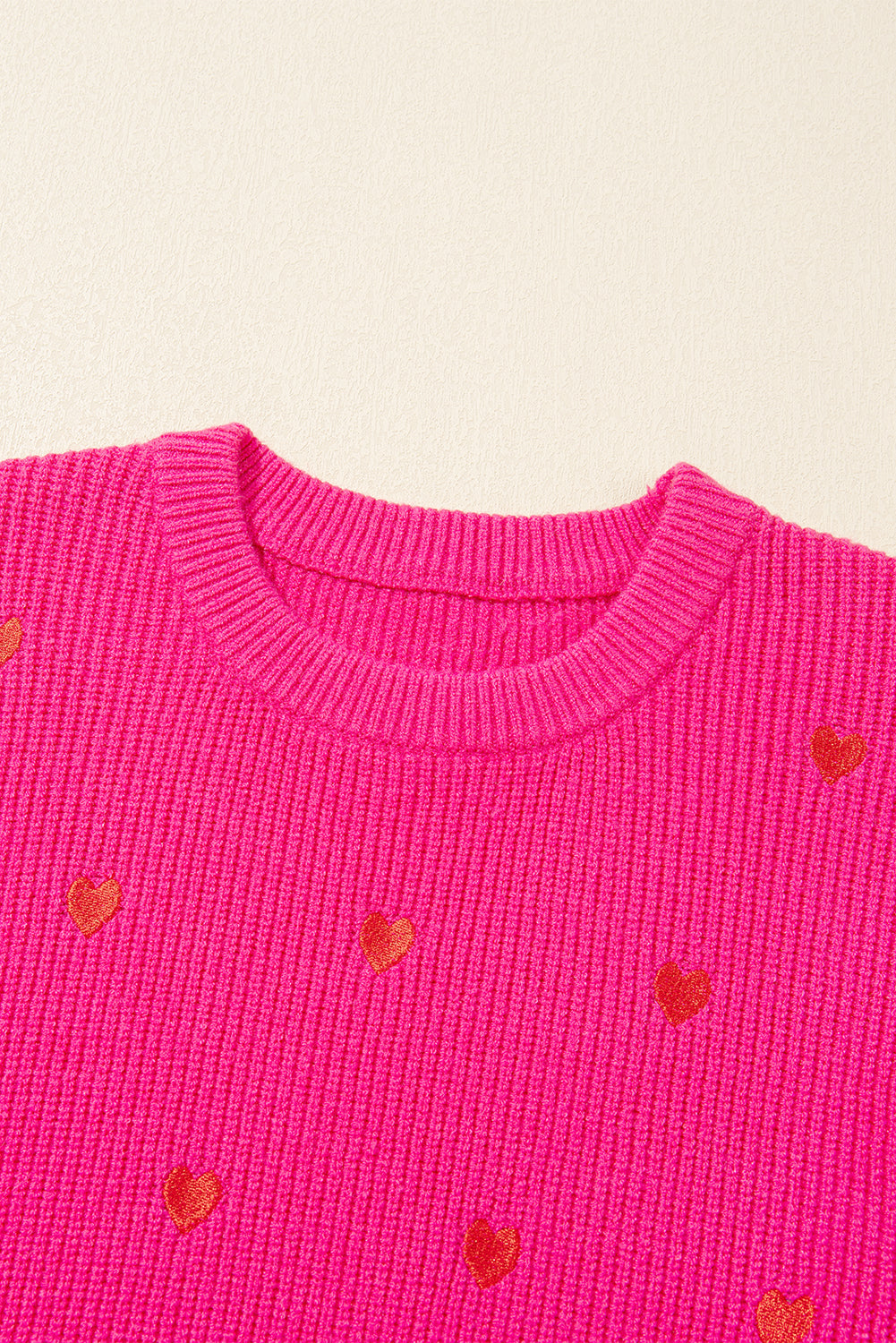 Rose Red Heart Shape Drop Shoulder Round Neck Sweater Sweaters JT's Designer Fashion