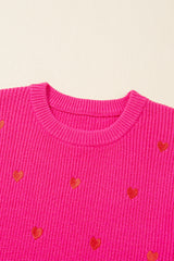 Rose Red Heart Shape Drop Shoulder Round Neck Sweater Sweaters JT's Designer Fashion
