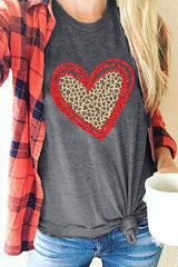 Gray Sequin Leopard Heart Graphic T-shirt Graphic Tees JT's Designer Fashion