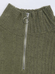 Tied Quarter Zip Long Sleeve Dress Mini Dresses JT's Designer Fashion