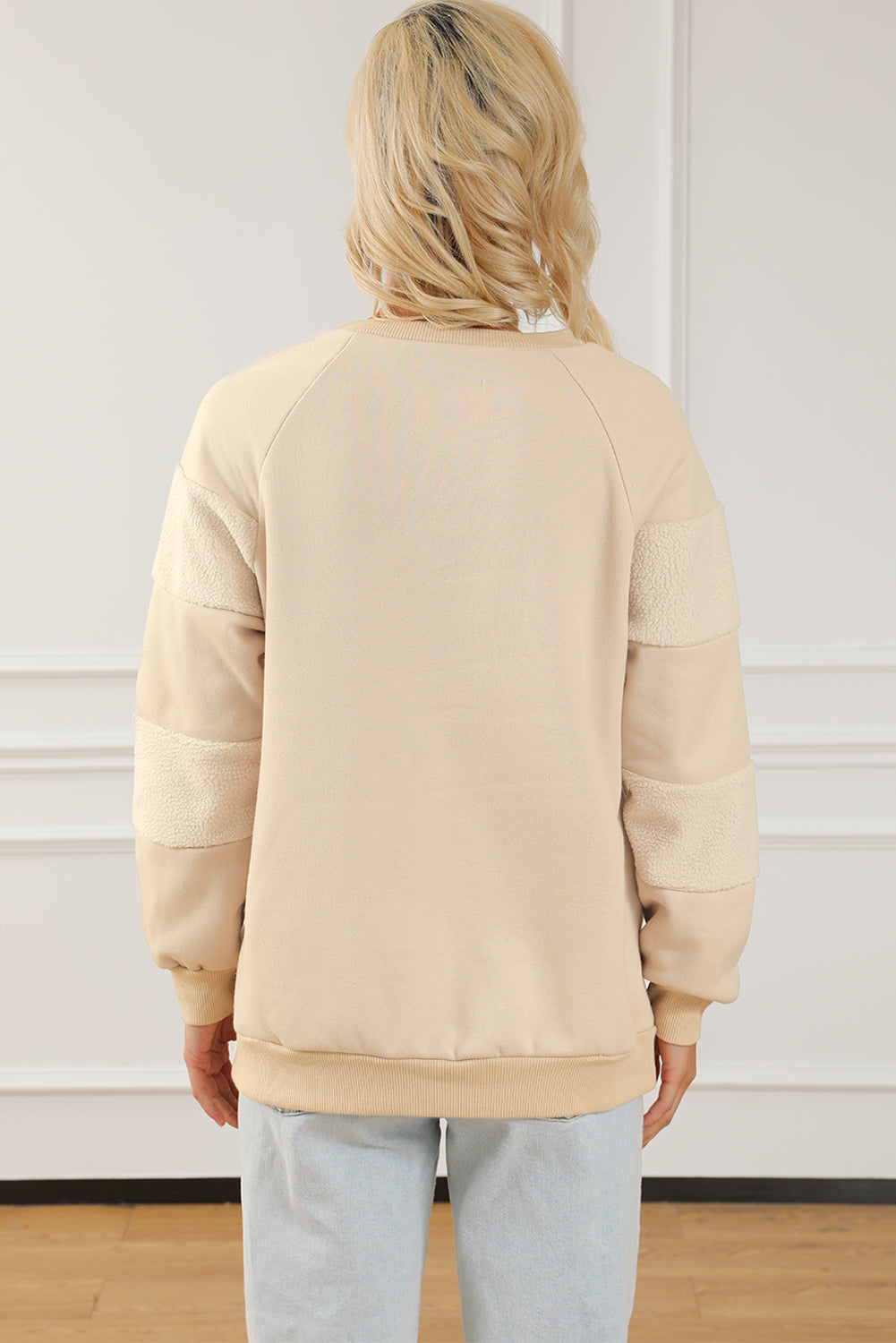 Oatmeal Contrast 2-tone Patchwork Raglan Sleeve Sweatshirt Sweatshirts & Hoodies JT's Designer Fashion