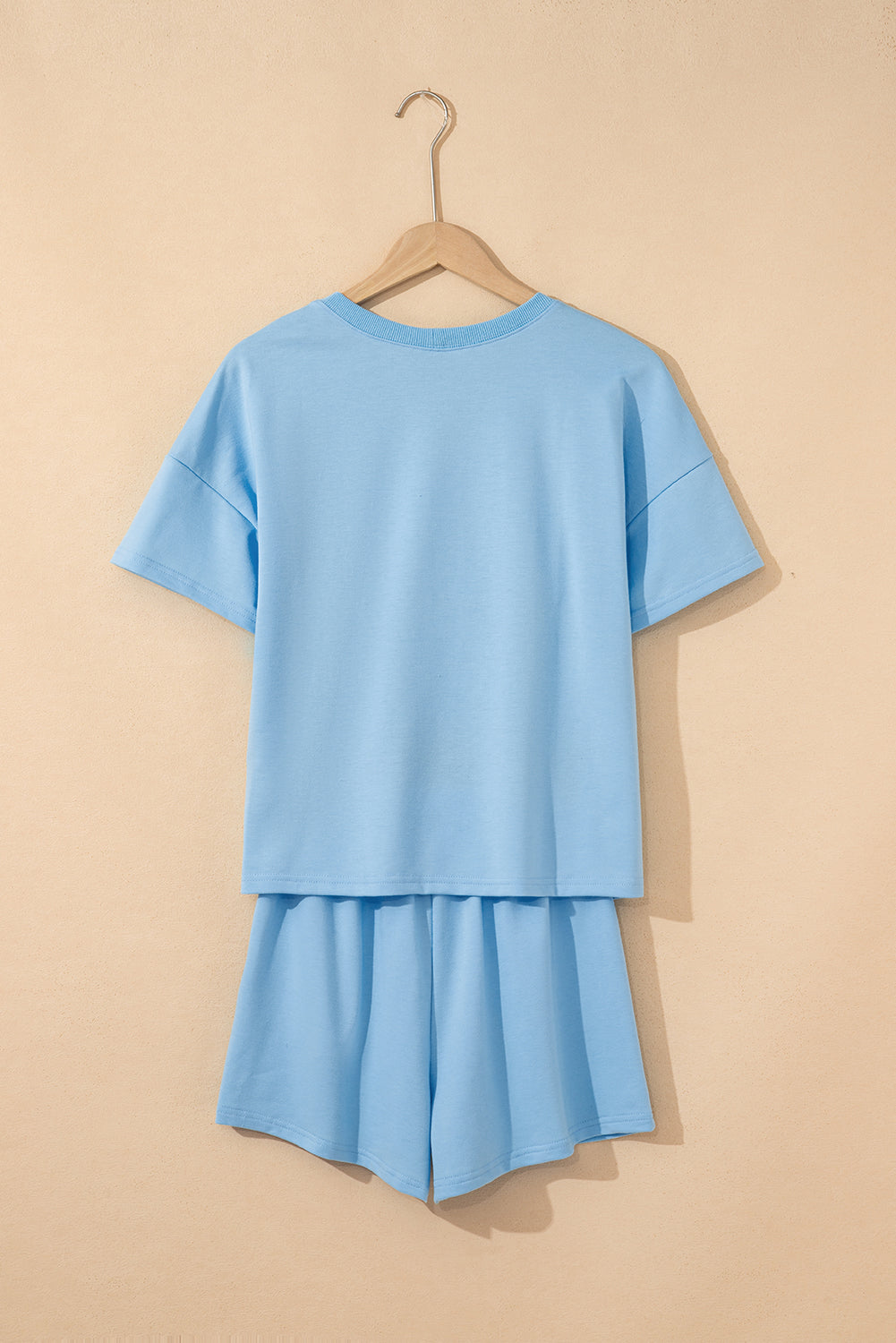 Myosotis V Neck Drop Shoulder Tee and Patchwork Drawstring Elastic Waistband Shorts Set Short Sets JT's Designer Fashion