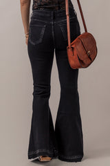 Black High Waist Button Front Flare Jeans Jeans JT's Designer Fashion