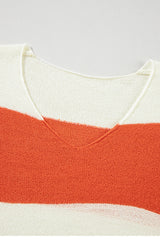 Orange Stripe Loose Color Block Drop Shoulder Bubble Sleeve Sweater Sweaters JT's Designer Fashion