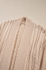 Parchment Oversize Chunky Cable Knit Open Front Midi-length Cardigan Cardigans JT's Designer Fashion
