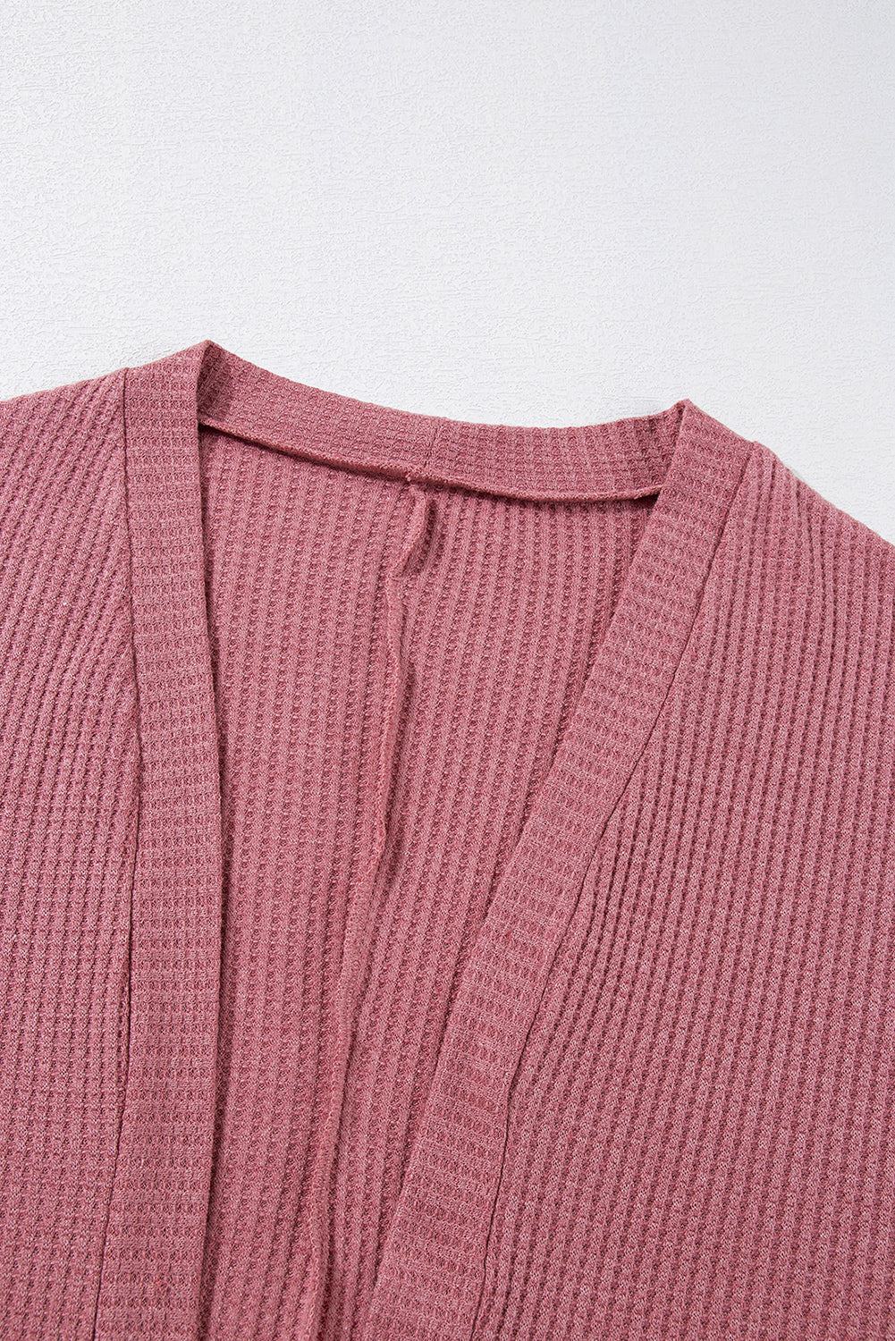Mineral Red Solid Color Waffle Knit Cardigan with Pocket Cardigans JT's Designer Fashion