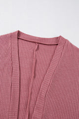 Mineral Red Solid Color Waffle Knit Cardigan with Pocket Cardigans JT's Designer Fashion