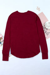 Fiery Red Solid Crew Neck Long Sleeve Top Long Sleeve Tops JT's Designer Fashion