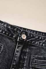 Black Chic Patch Pocket Straight Leg Loose Jeans Jeans JT's Designer Fashion